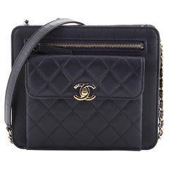 Chanel Trendy Front Pocket Clutch mit Kette Gestepptes Lammfell Klein