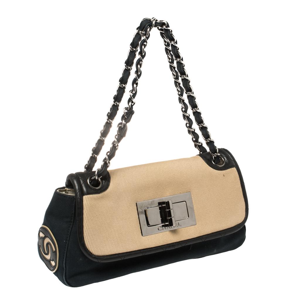 Chanel Tri Color Canvas and Leather No.5 Giant Mademoiselle Lock Flap Bag In Fair Condition In Dubai, Al Qouz 2