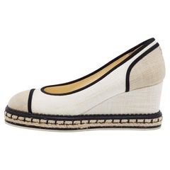 Chanel Tri-Color Canvas Wedge Pumps Size 37