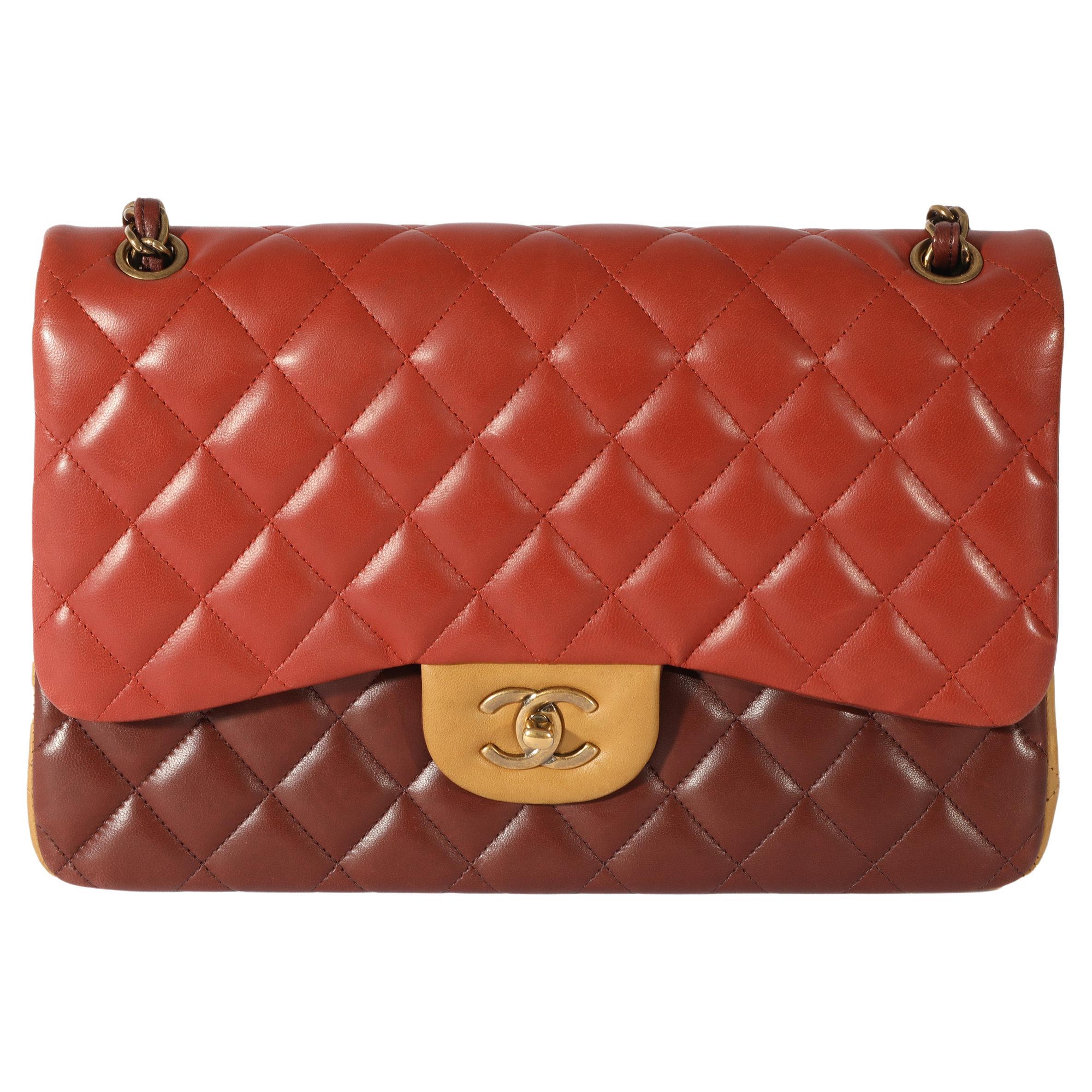 Chanel Tri-Color Lambskin Jumbo Double Flap Bag For Sale