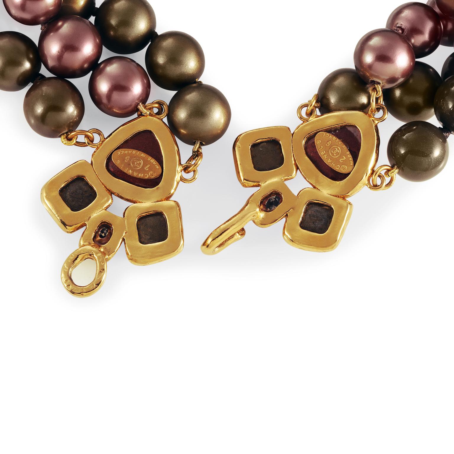 Chanel Tri Color Triple Row Necklace For Sale 3
