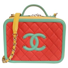 Chanel Tricolor Caviar Quilted Medium Vanity Filigree Shoulder Bag