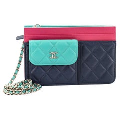 Chanel Tricolor CC Multi-Pocket Wallet on Chain Quilted Goatskin