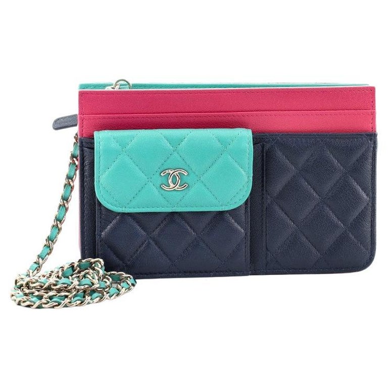 Chanel Tricolor CC Multi-Pocket Wallet on Chain Quilted Goatskin at 1stDibs
