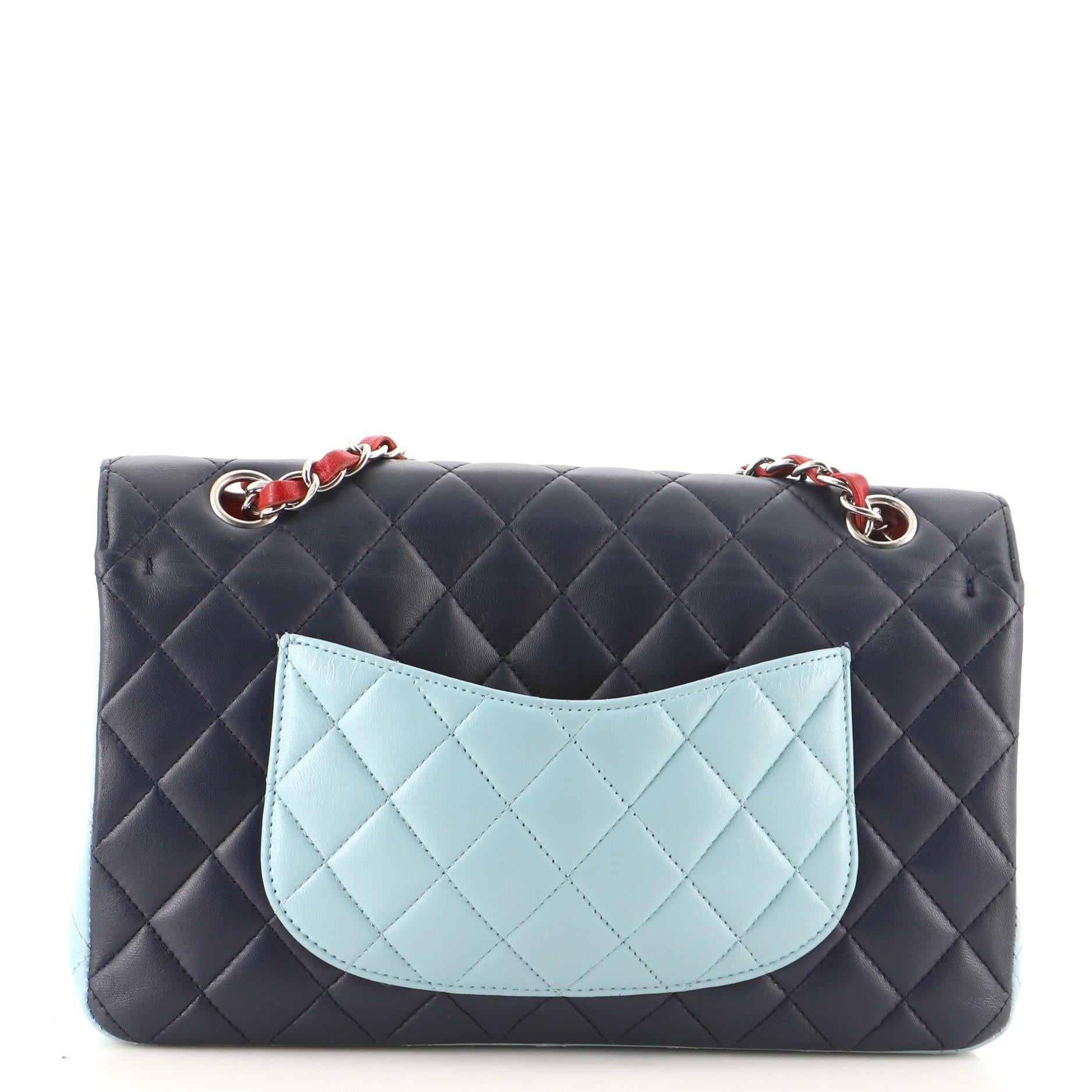 Chanel Tricolor Classic Double Flap Tasche aus gestepptem Lammfell Medium (Schwarz)