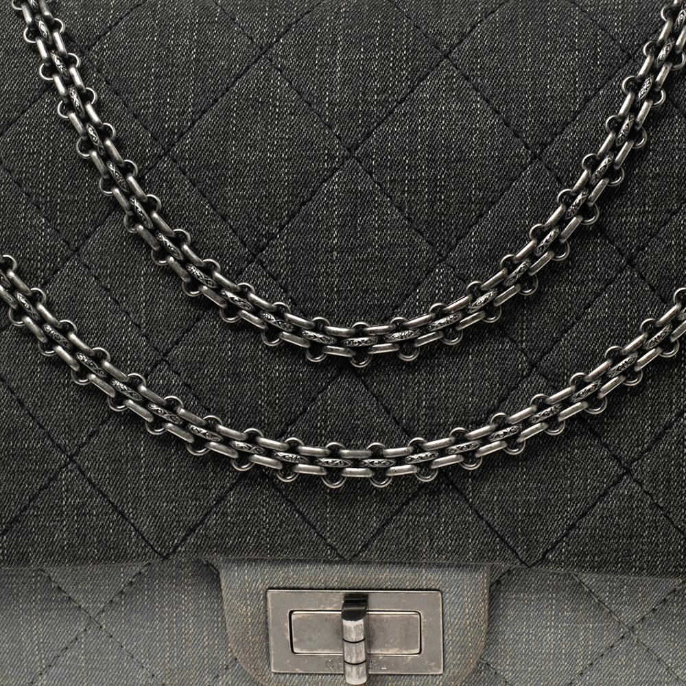 Chanel Tricolor Denim Reissue 2.55 Classic 228 Flap Bag In Good Condition In Dubai, Al Qouz 2