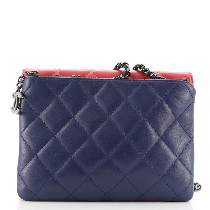 Pink Chanel Tricolor Double Crossbody Bag Quilted Lambskin Small