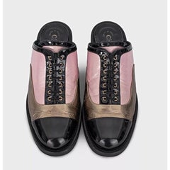 Chanel Tricolor Lace-Up Clogs Sz.38.5
