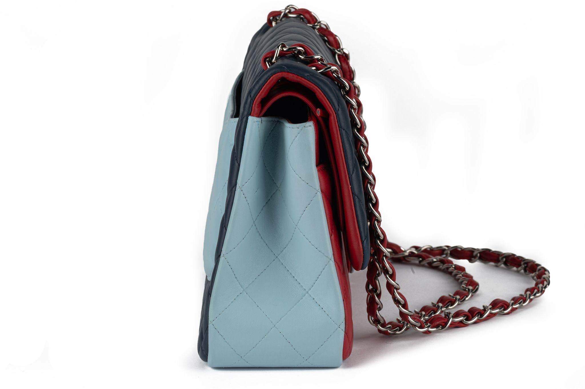 chanel tricolor classic double flap bag