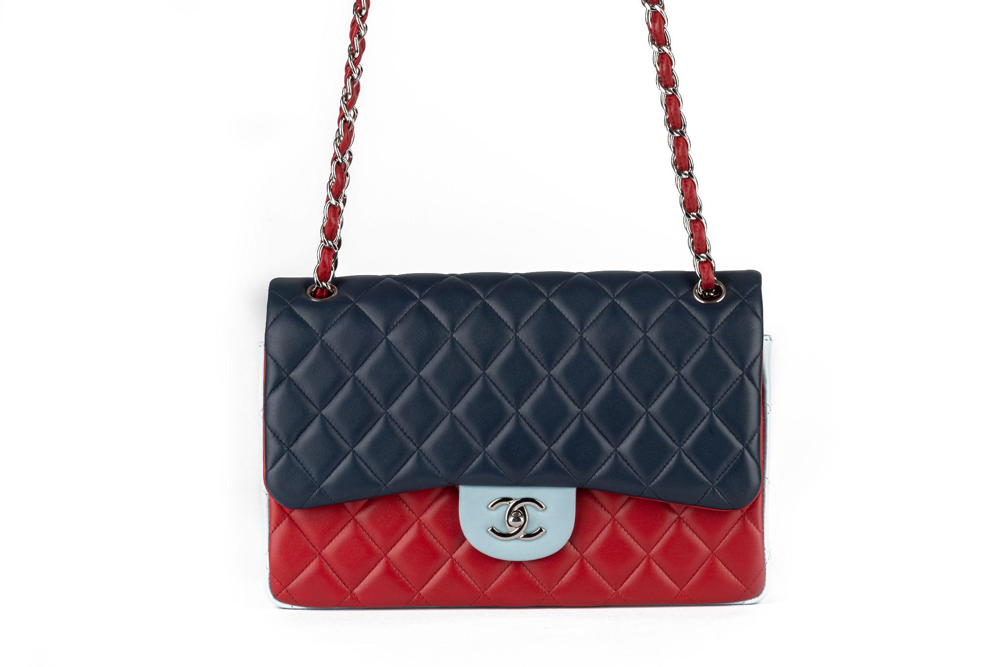Chanel Tricolor Lamb Jumbo Double Flap For Sale 2