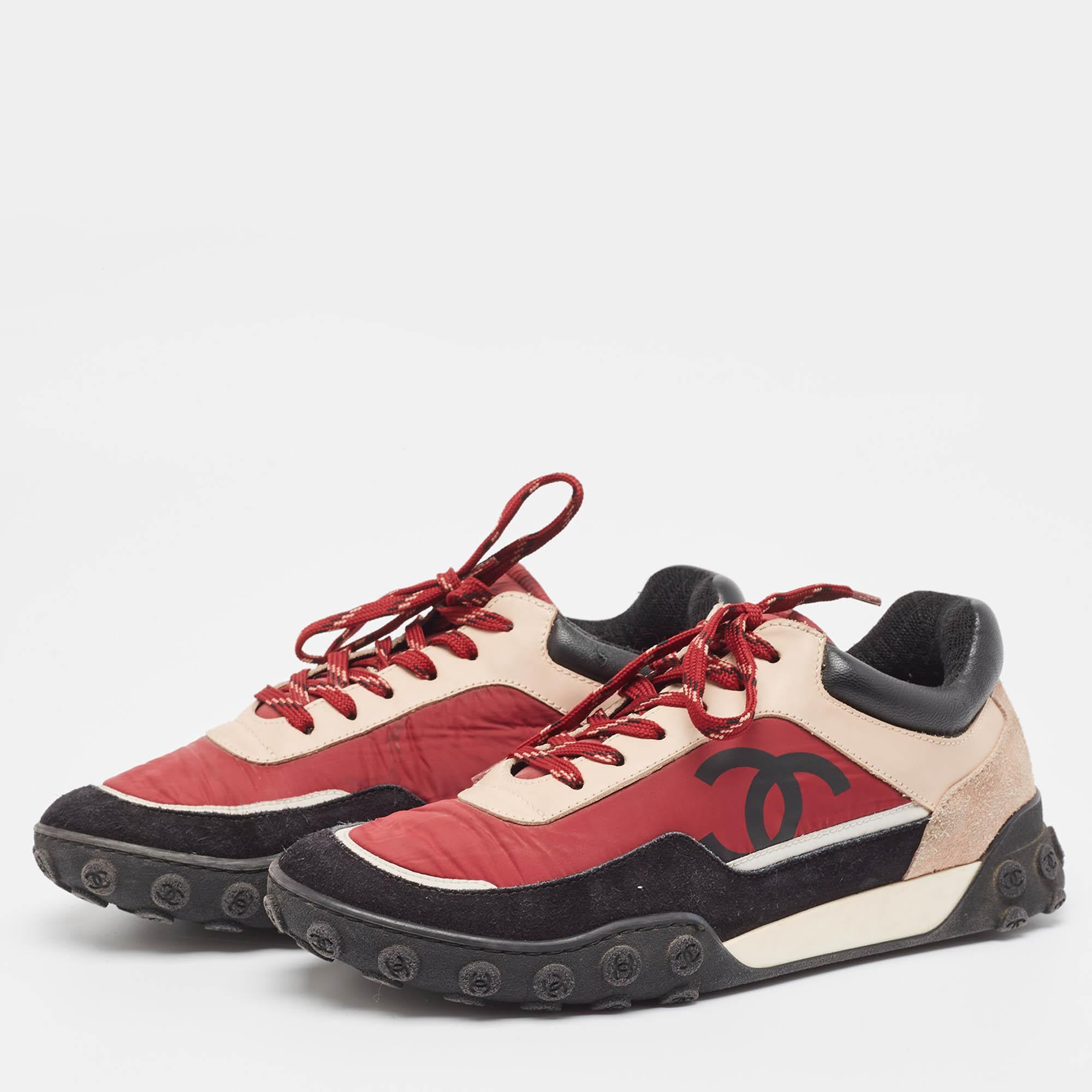 Chanel Tricolor Neoprene and Suede CC Low Top Sneakers Size 38.5 1