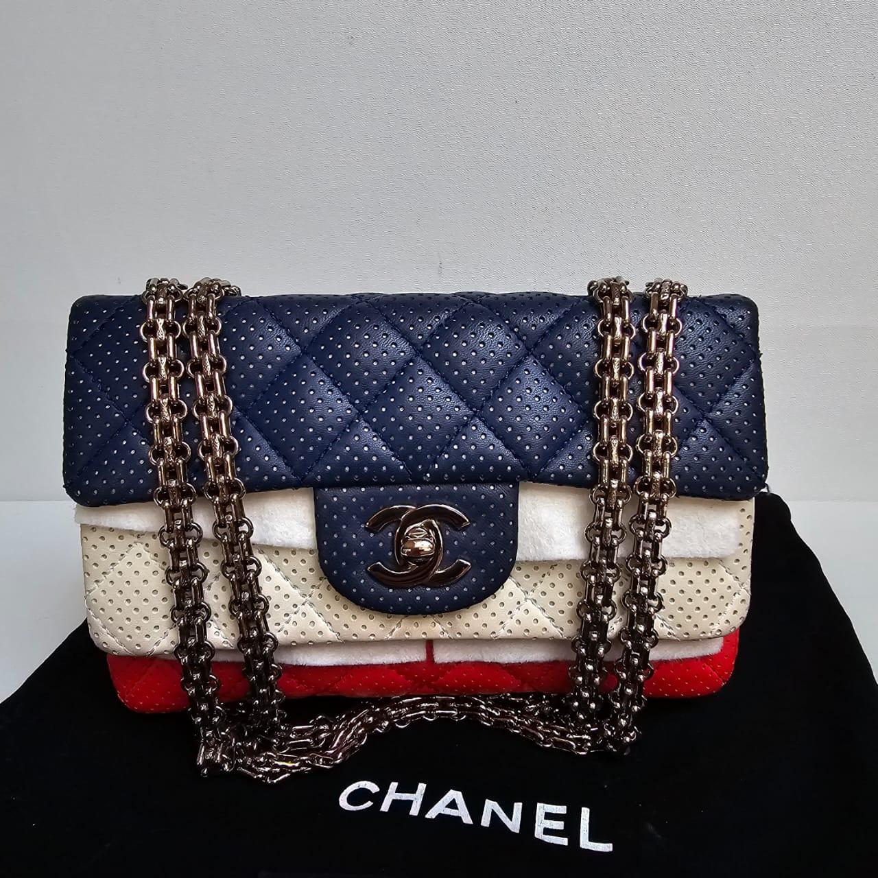 Chanel Tricolor Perforated Mini Rectangle Flap Bag For Sale 11