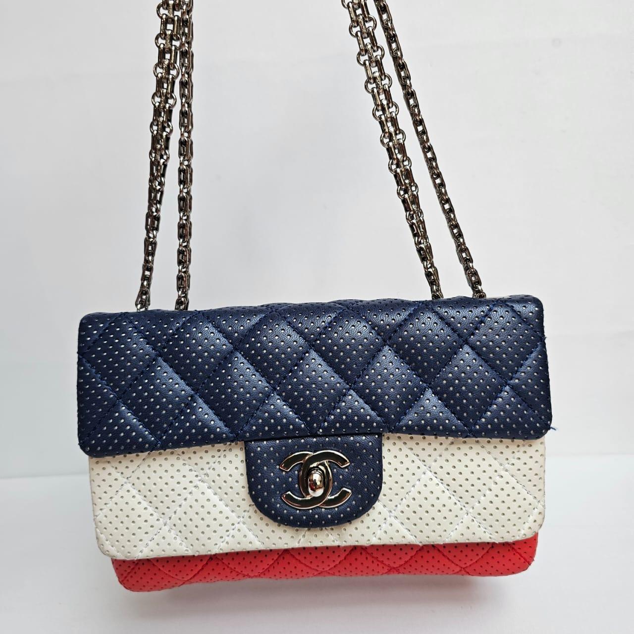 Chanel Tricolor Perforated Mini Rectangle Flap Bag For Sale 1