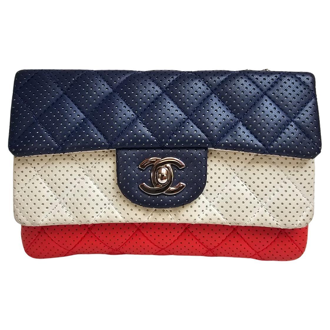 Chanel Tricolor Perforated Mini Rectangle Flap Bag For Sale