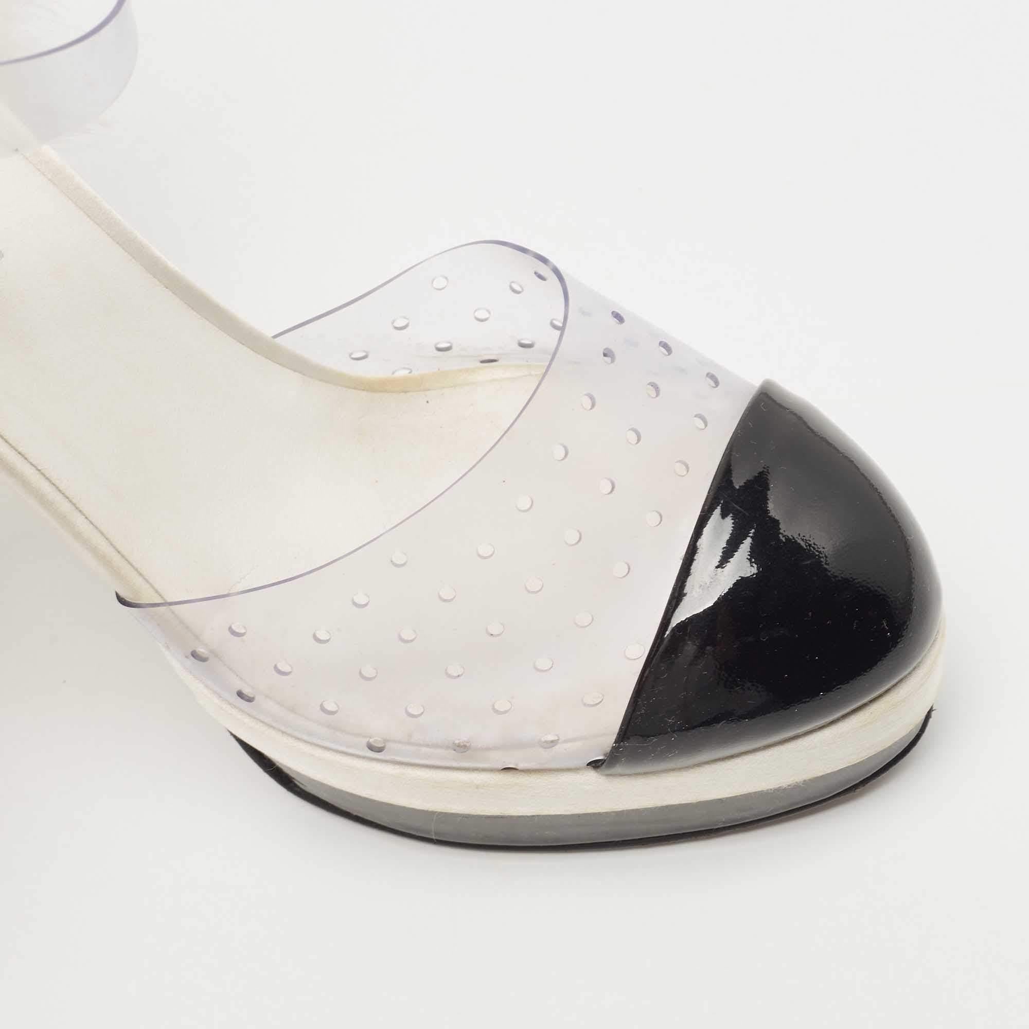 Chanel Tricolor PVC and Patent Cap Toe Ankle Strap Sandals Size 38 1