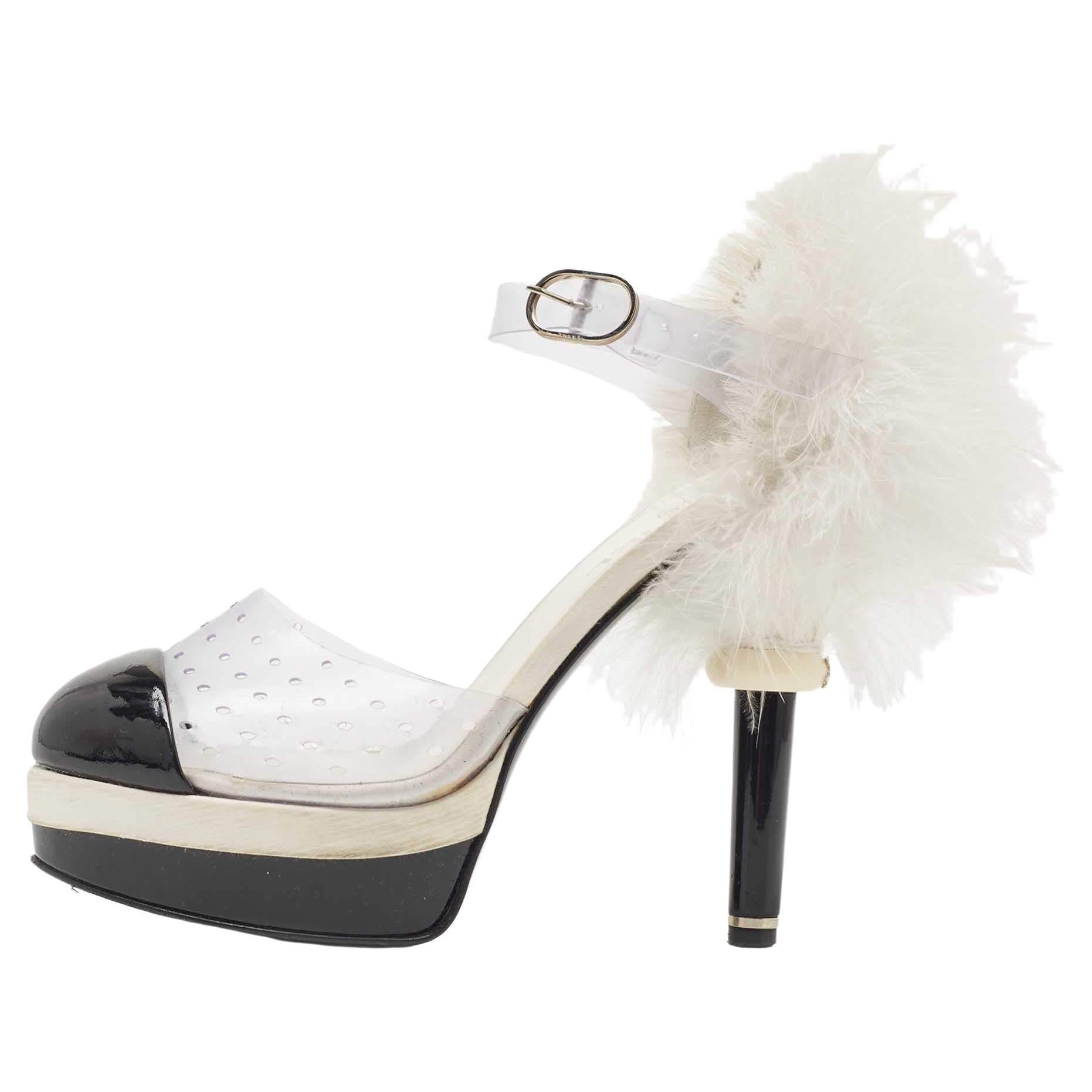 Chanel Tricolor PVC and Patent Cap Toe Ankle Strap Sandals Size 38