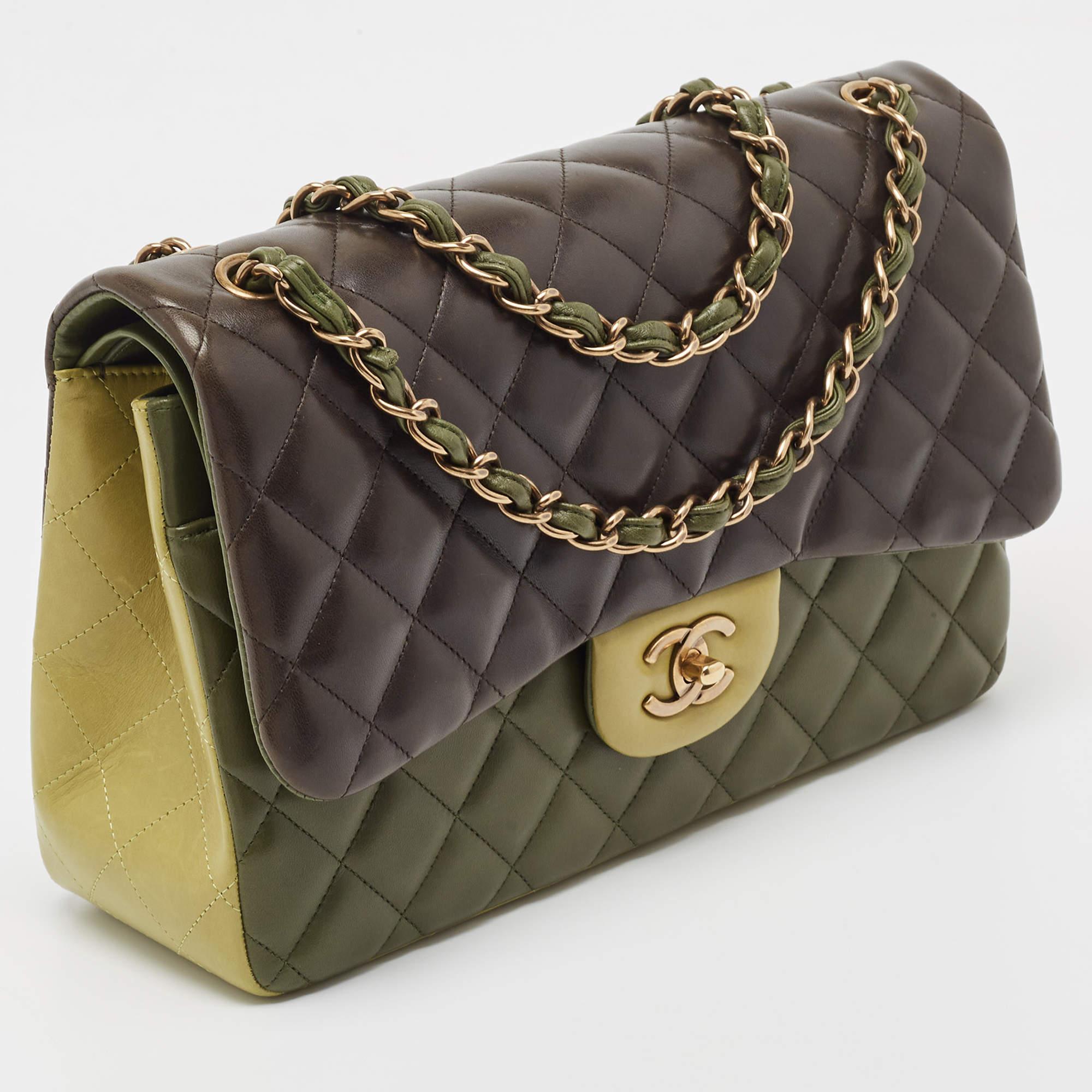 Women's Chanel Tricolor Quilted Lambskin Leather Jumbo Classic Double Flap Bag