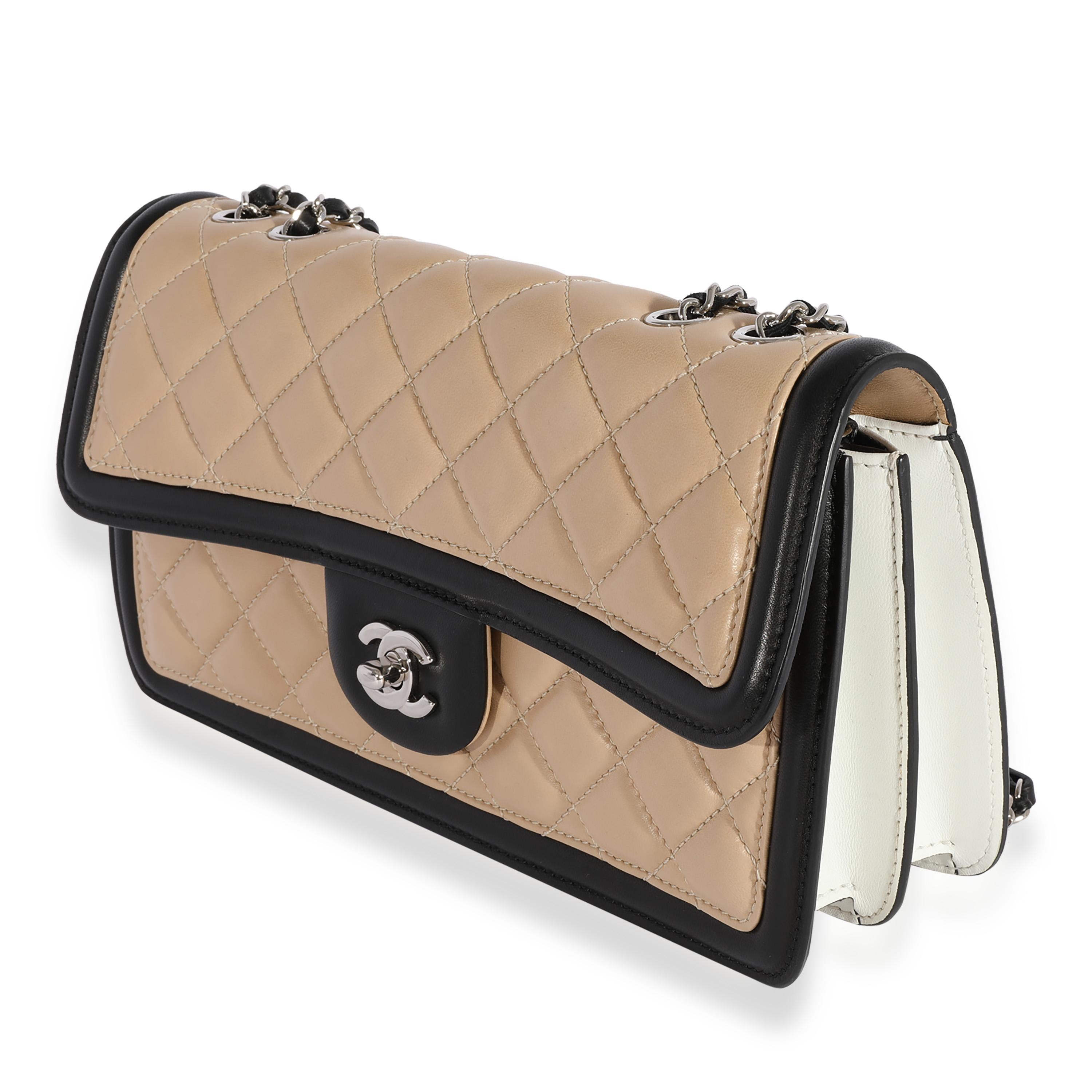 Beige Chanel Tricolor Quilted Lambskin Medium Graphic Flap Bag