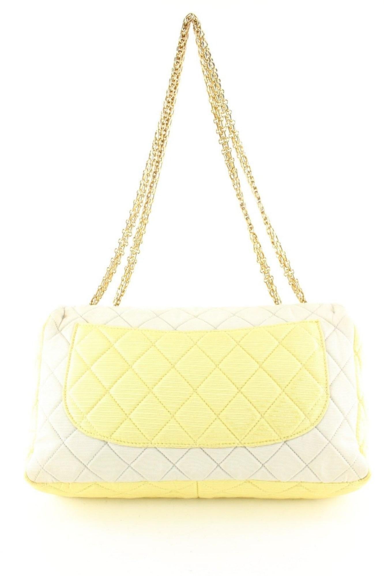 White Chanel Tricolor Quilted Large Classic Flap Reissue Pink Yellow 4CC0413 For Sale