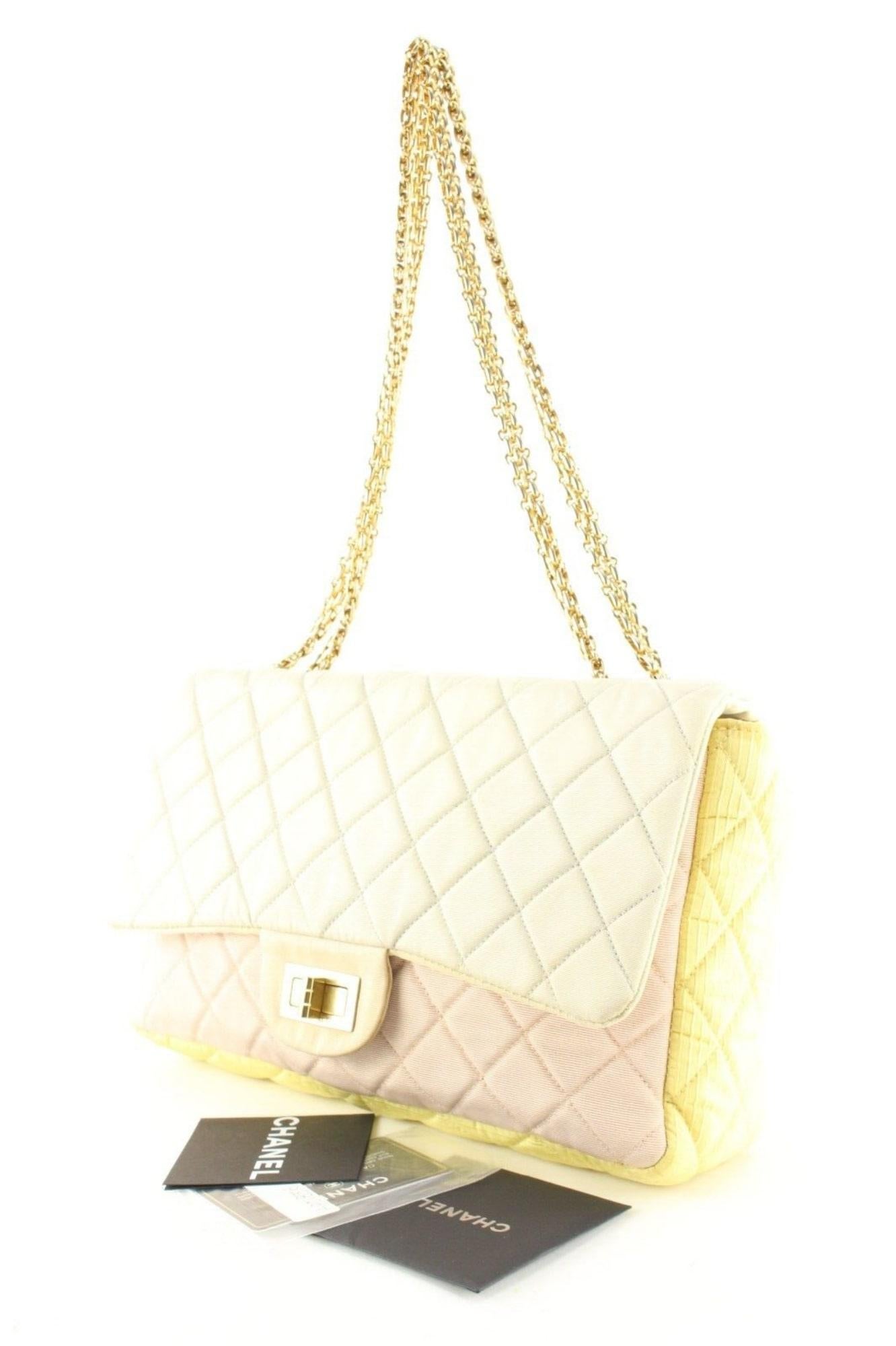 Chanel Tricolor Quilted Large Classic Flap Reissue Pink Yellow 4CC0413 In Good Condition For Sale In Dix hills, NY