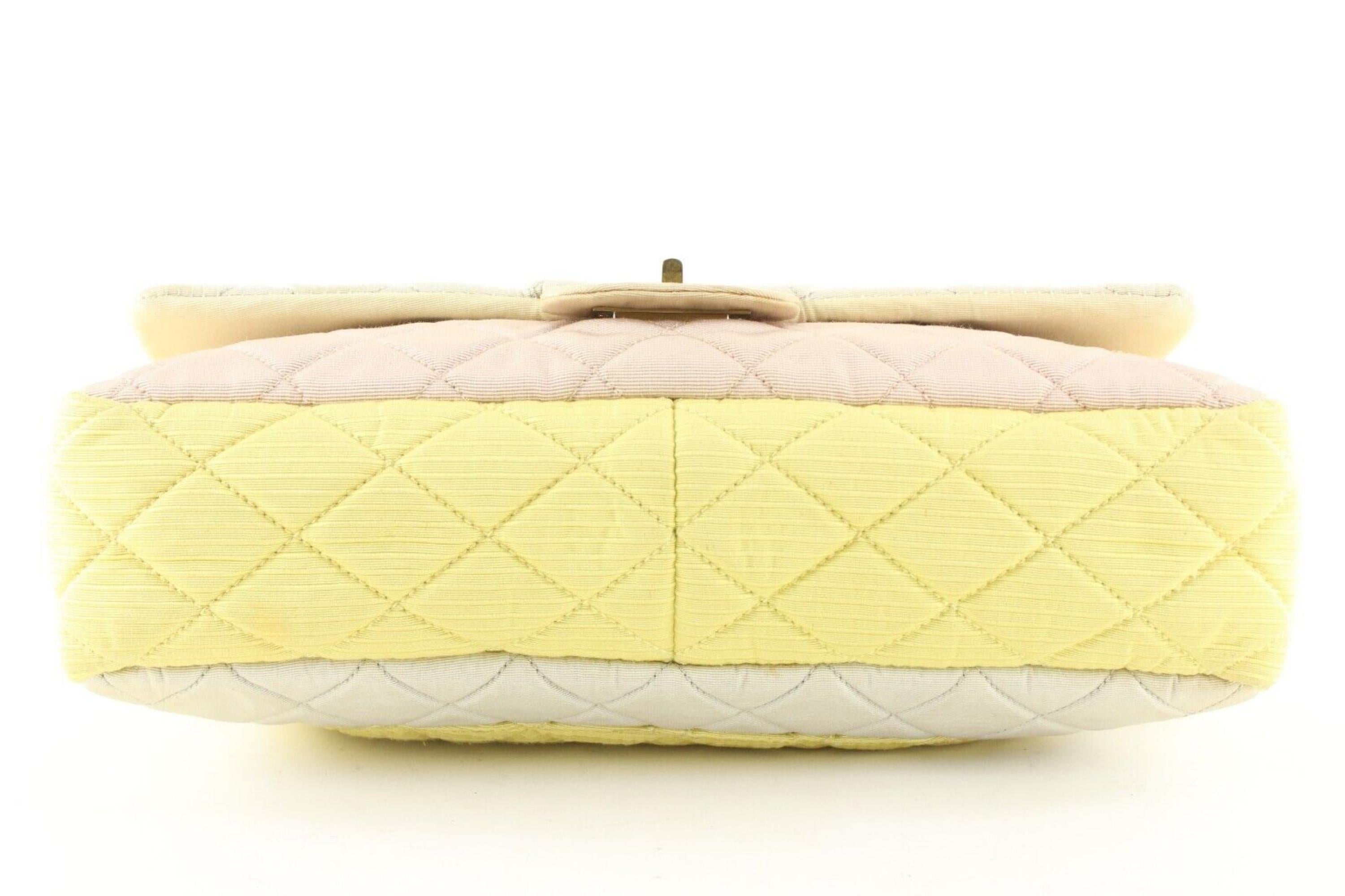 Chanel Tricolor Quilted Large Classic Flap Reissue Pink Yellow 4CC0413 For Sale 2