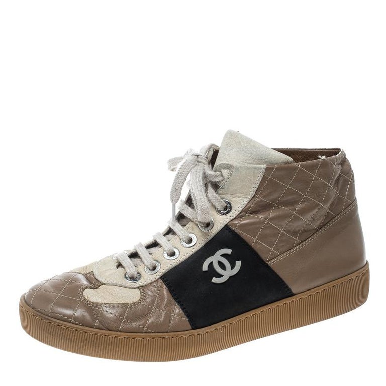 Chanel Tricolor Quilted Leather CC High Top Sneakers Size 40.5 at 1stDibs