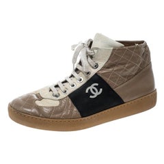 Chanel Tricolor Quilted Leather CC High Top Sneakers Size 40.5