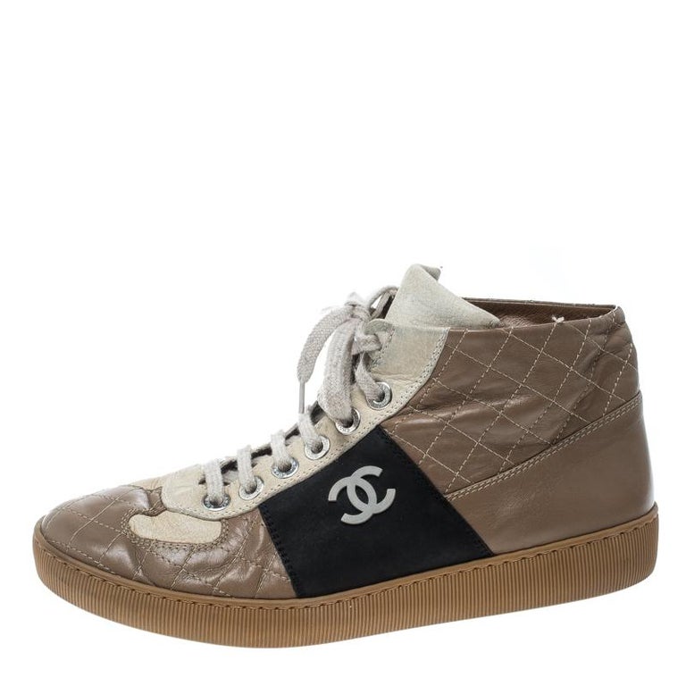Chanel Tricolor Quilted Leather CC High Top Sneakers Size 40.5 at 1stDibs