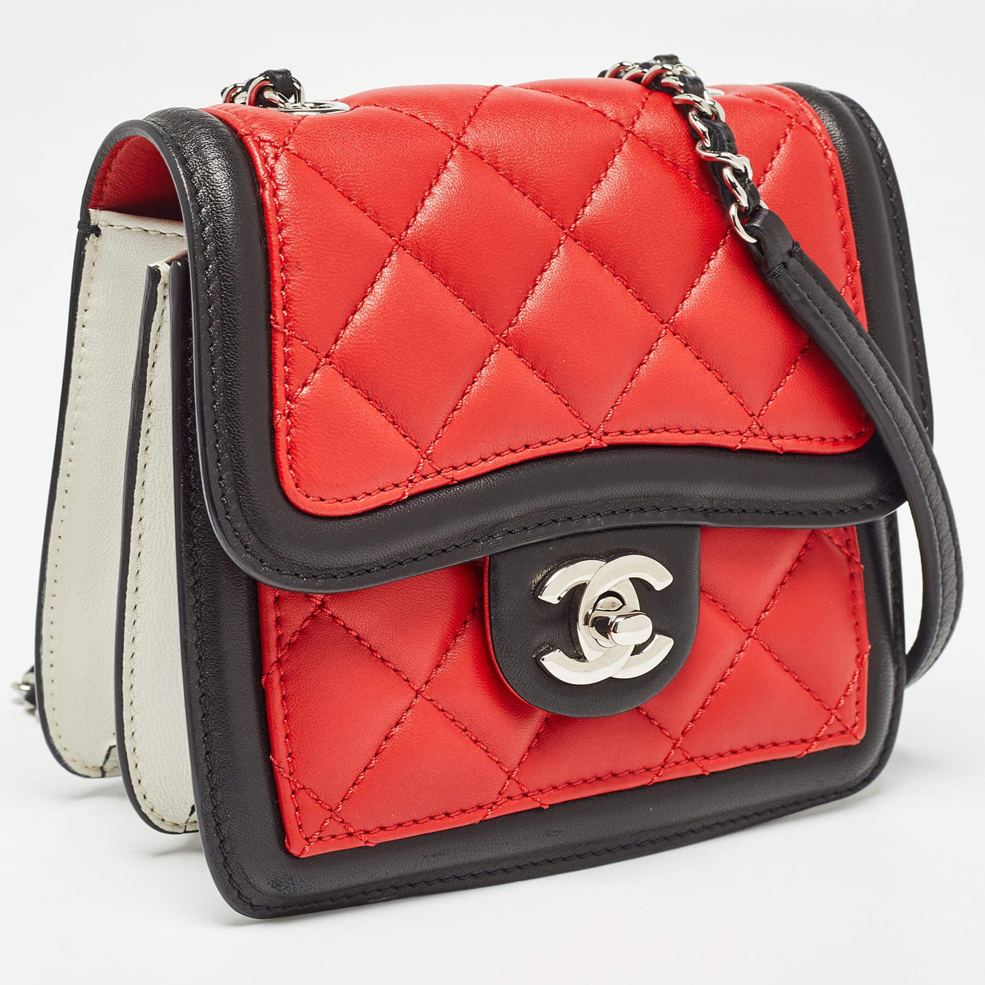 Red Chanel Tricolor Quilted Leather Mini Graphic Flap Bag