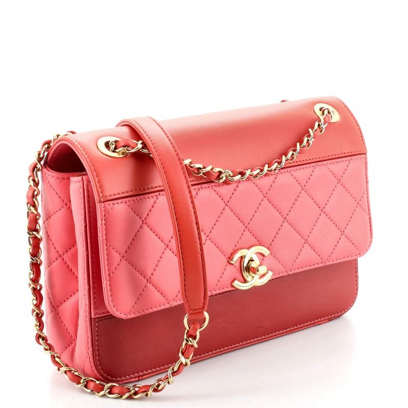Red Chanel Tricolor Single Flap Bag Quilted Lambskin
