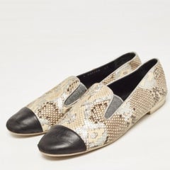 Chanel Tricolor Snakeskin and Leather Cap Toe CC Smoking Slippers Size 41