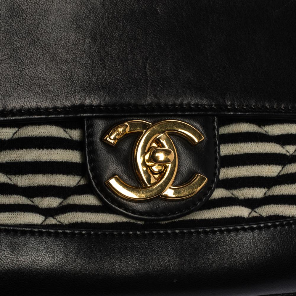 Chanel Tricolor Striped Jersey and Leather Jumbo Coco Sailor Flap Bag 6