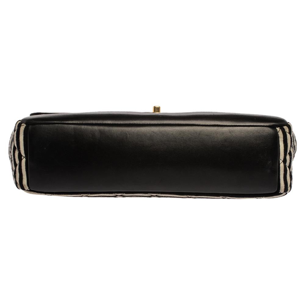 Black Chanel Tricolor Striped Jersey and Leather Jumbo Coco Sailor Flap Bag