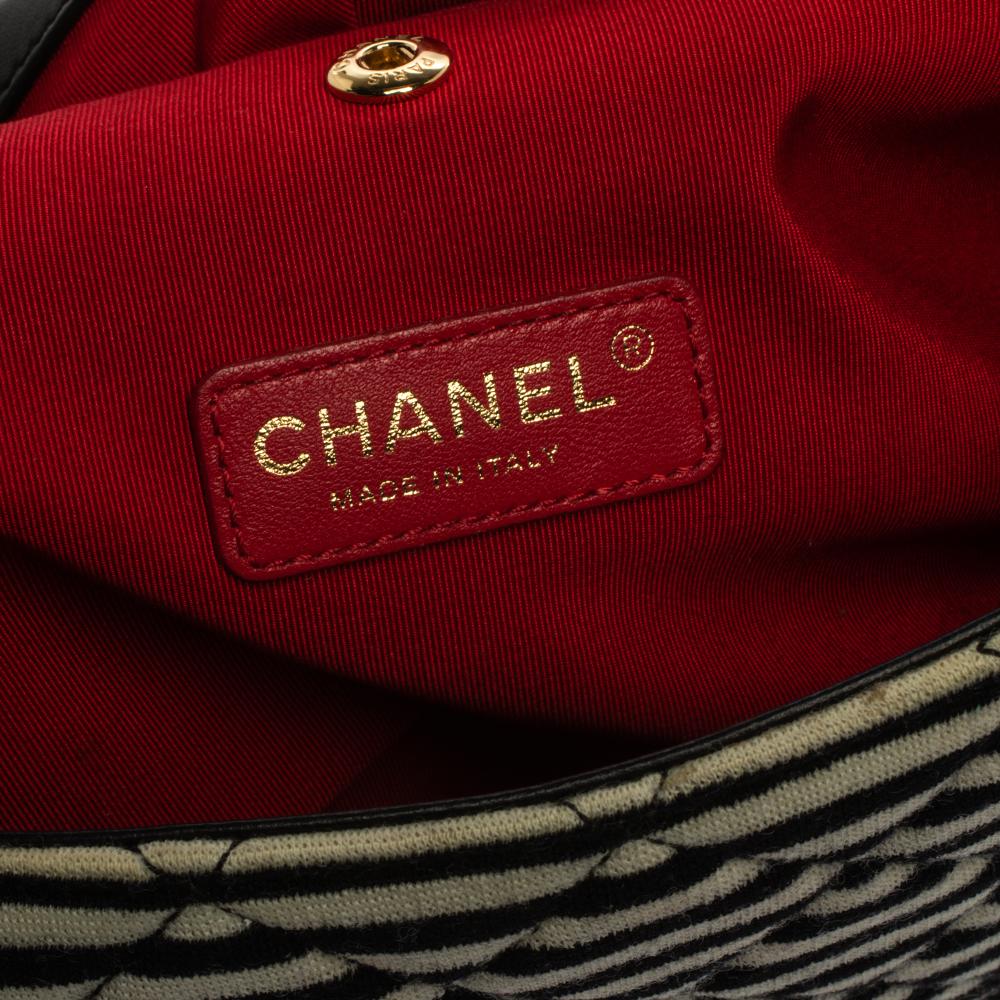 Chanel Tricolor Striped Jersey and Leather Jumbo Coco Sailor Flap Bag In Good Condition In Dubai, Al Qouz 2