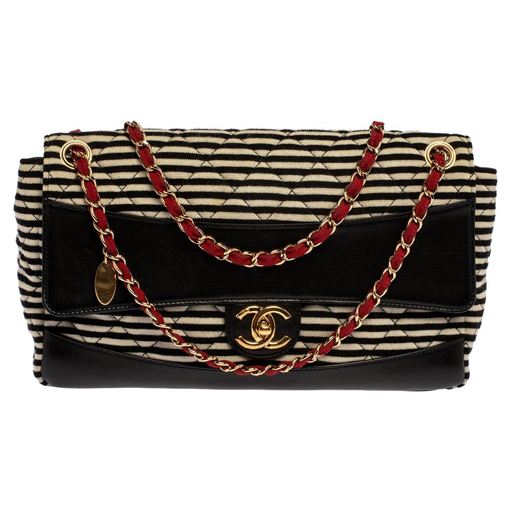 Chanel Tricolor Striped Jersey and Leather Jumbo Coco Sailor Flap Bag