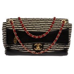 Chanel Tricolor Striped Jersey and Leather Jumbo Coco Sailor Flap Bag