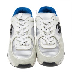 Chanel Tricolor Suede And Satin CC Low Top Sneakers Size 39