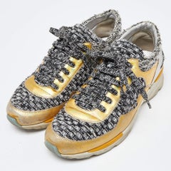 Chanel Tricolor Tweed and Leather CC Low Top Sneakers Size 38