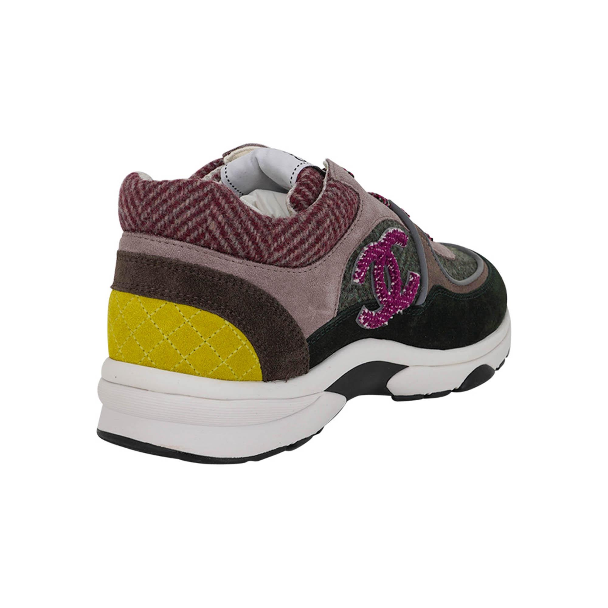 Black Chanel Tricolor Tweed and Suede CC Low Top Sneakers 37.5