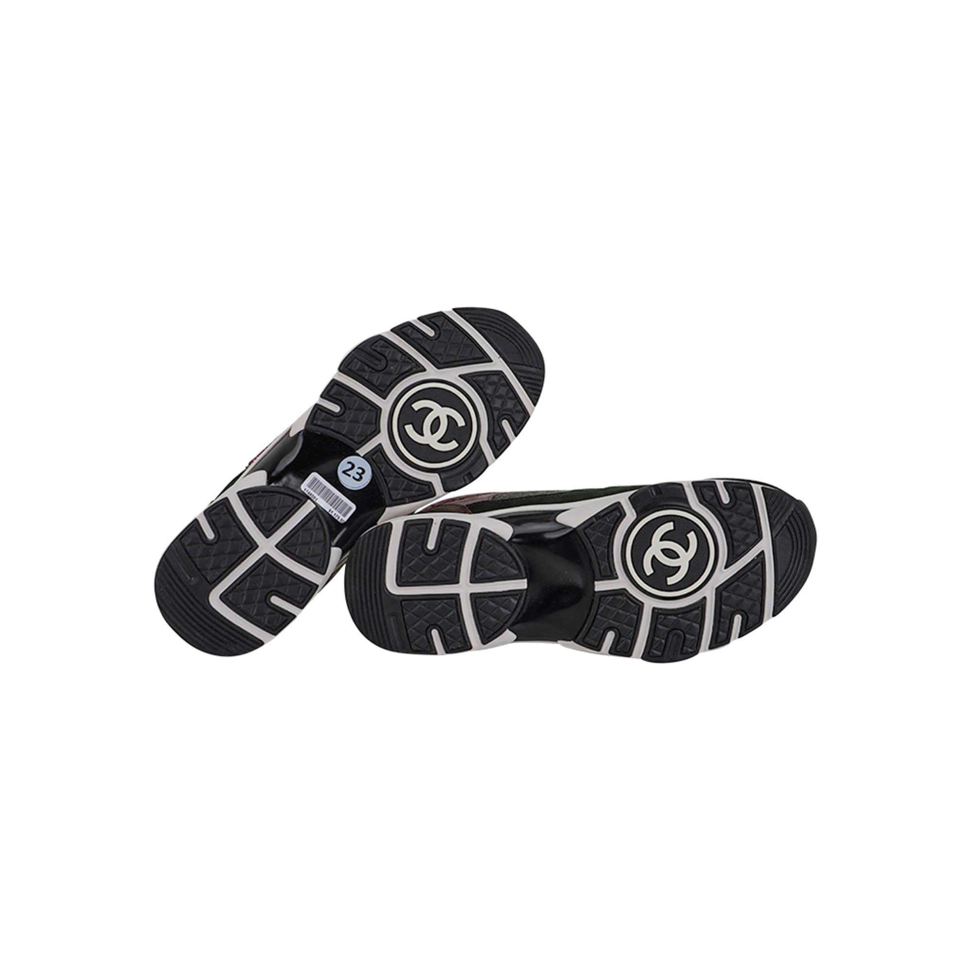 Chanel Tricolor Tweed and Suede CC Low Top Sneakers 37.5 1