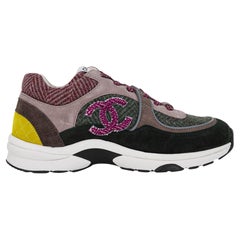Chanel Tricolor Tweed and Suede CC Low Top Sneakers 37.5