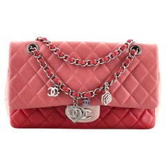 Chanel Tricolor Valentine Crystal Hearts Flap Bag Quilted Lambskin Medium
