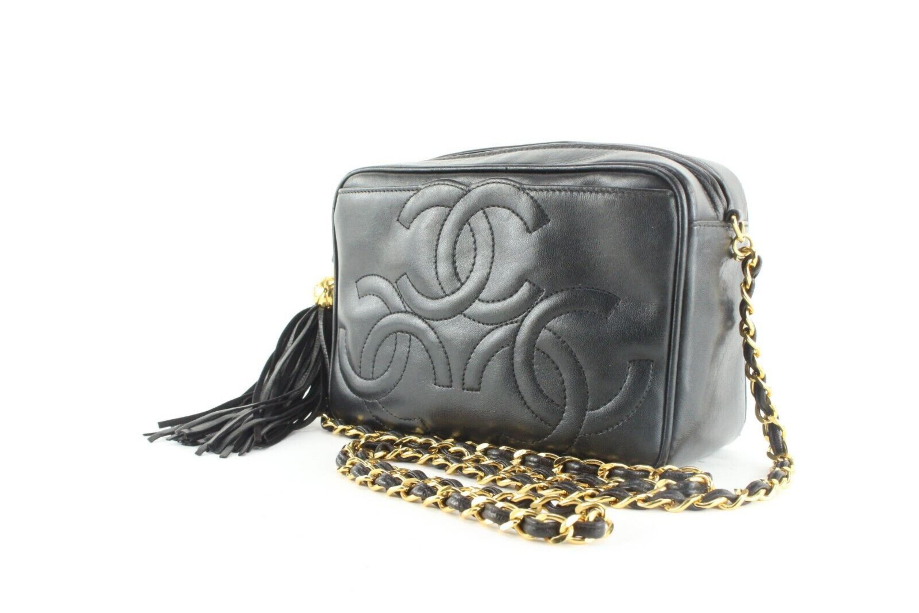 Chanel Triple CC Black Quilted Camera Bag GHW Tassel Fringe 1CC0406 7