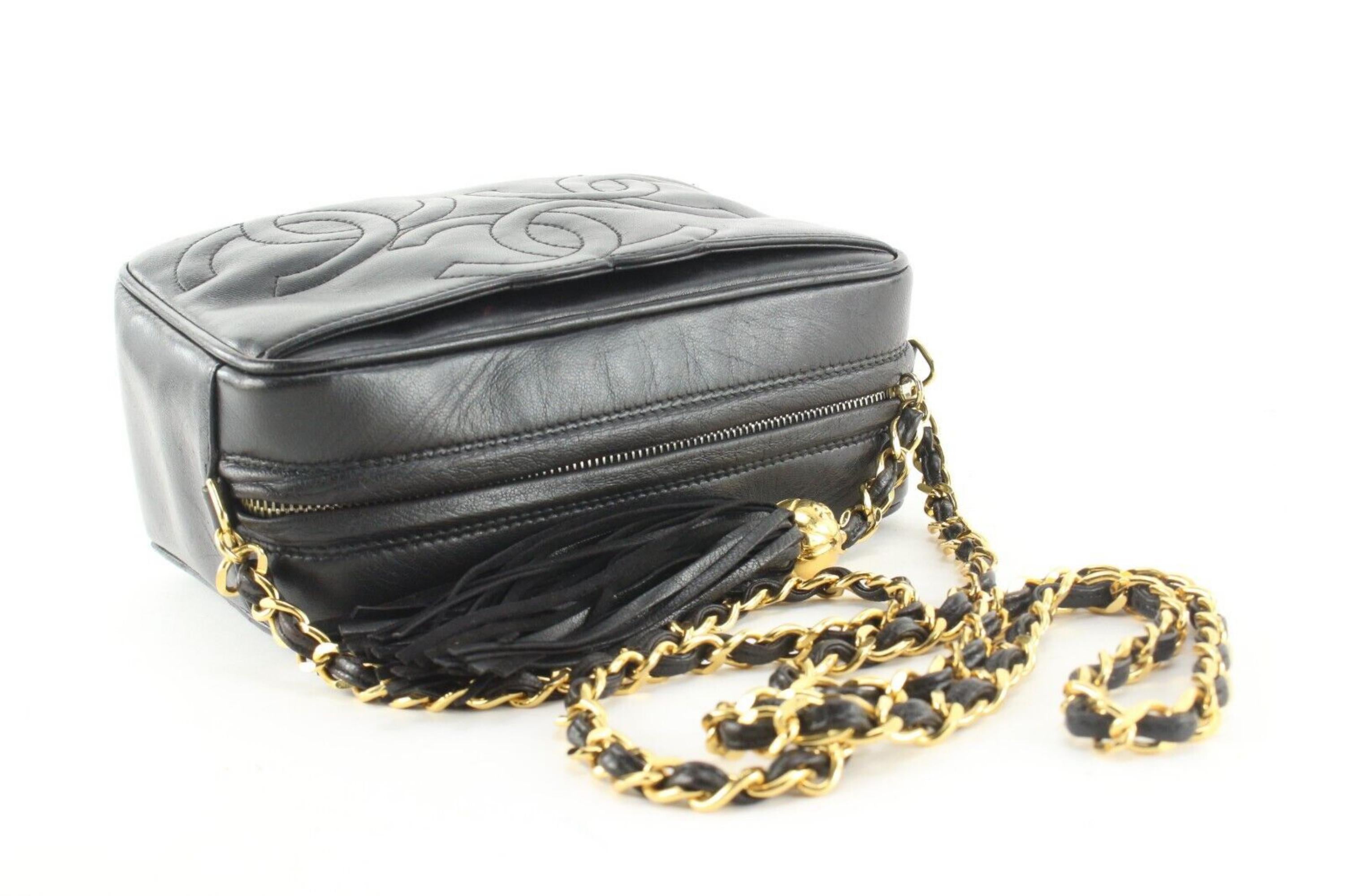 Chanel Triple CC Black Quilted Camera Bag GHW Tassel Fringe 1CC0406 2