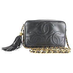 Chanel Triple CC Black Quilted Camera Bag GHW Tassel Fringe 1CC0406