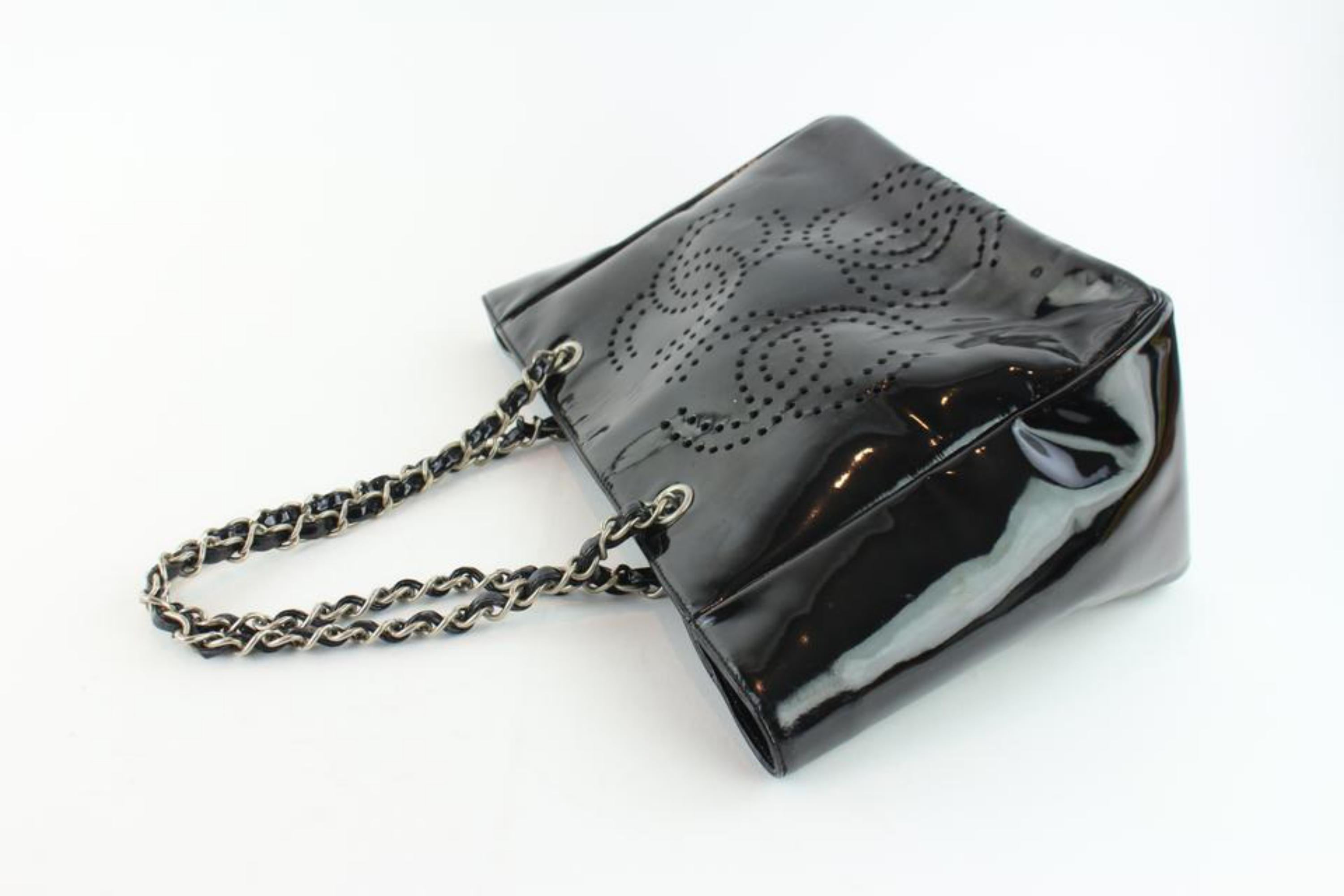 Chanel Triple Cc Logo Chain 227857 Black Patent Leather Tote For Sale 1
