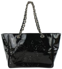 CHANEL Black Patent Leather Triple Coco Tote Bag