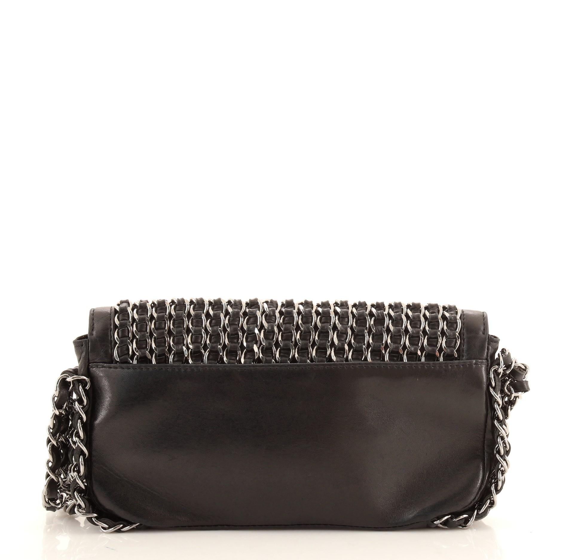 Black Chanel Triple Chain Flap Bag Leather Small