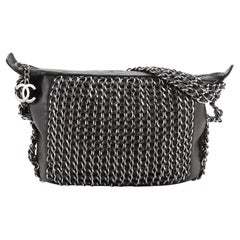 Chanel Black Leather Triple Chain Flap Bag For Sale at 1stDibs