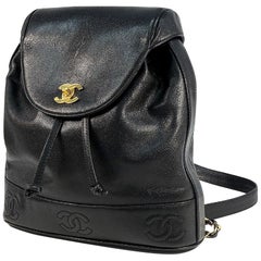 Vintage CHANEL triple COCO mark Womens ruck sack Daypack black x gold hardware